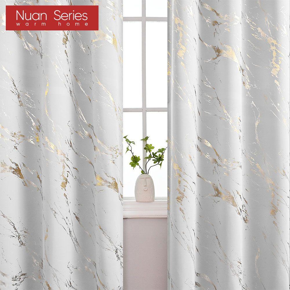 1PC Nuan Series 80% Blackout Fashionable and Minimalist Curtains with Golden and Marble Texture for Living Room Bedroom Balcony Window Home Decor