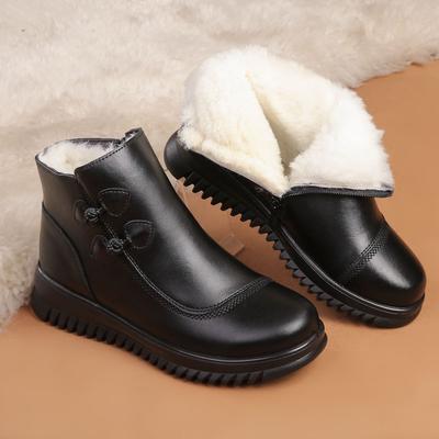 Zapatos de Invierno de Cuero Genuino para Mujeres Mayores Botines Cálidos para Mamá Botas de Algodón Antideslizantes con Forro Polar para la Abuela