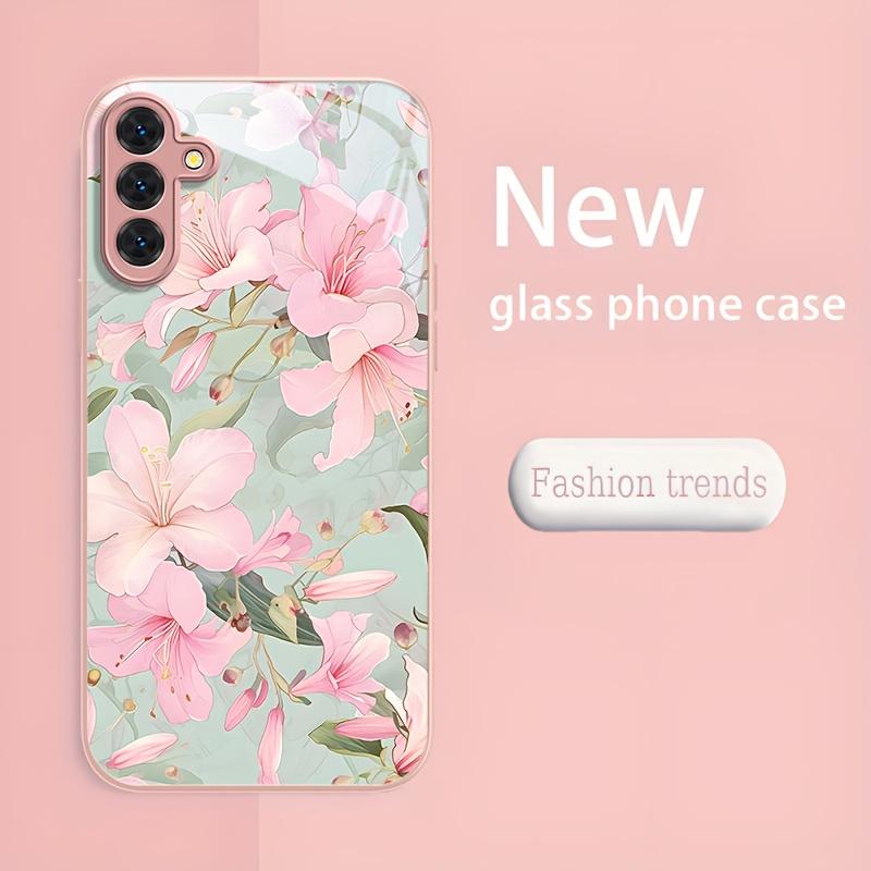 Clean flower patterned glass phone case suitable for Samsung Galaxy S26 S25 S24 S23 S22 S20 FE/Ultra/Plus hard case