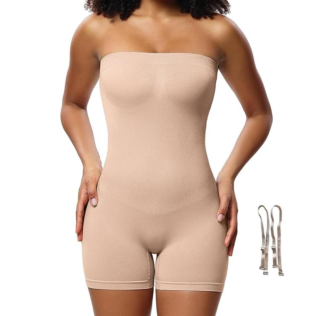 Women's Shapewear Bodysuits Strapless Seamless Jumpsuit Butt Lifter Body Shaper with Removable Straps