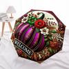 Autumn Welcome Sign with Purple Pumpkin and Flowers - Fall Decorative Plaque for Home or Garden Umbrella, Christmas Gift Y98