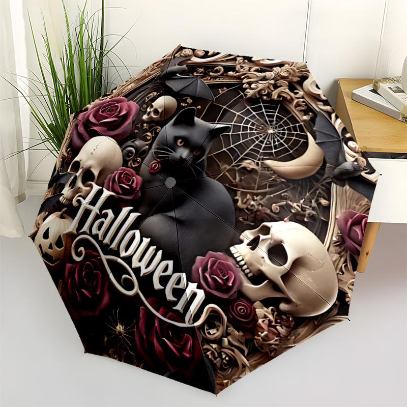 1pc Halloween Cat Automatic Folding Umbrella, Sturdy And Durable Automatic Folding Umbrella with 8 Ribs, Convenient for Outdoor Use140