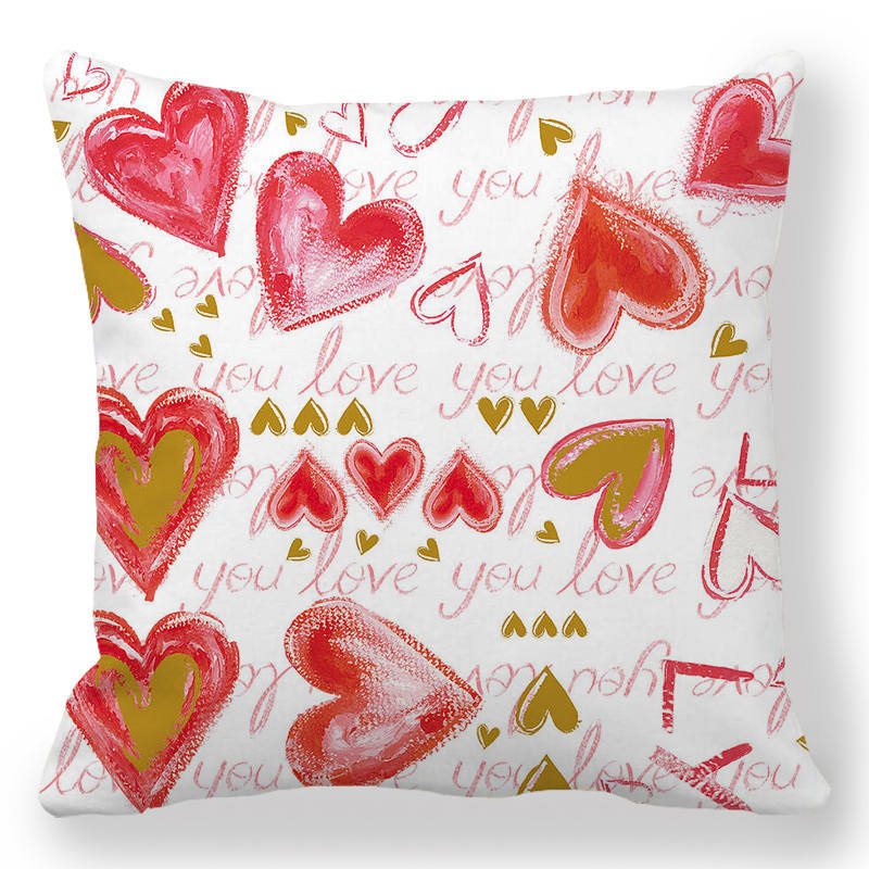 Creative Valentine's Day Happy Letters Digital printing short plush pillow covers for car sofa office cushion cover home goods