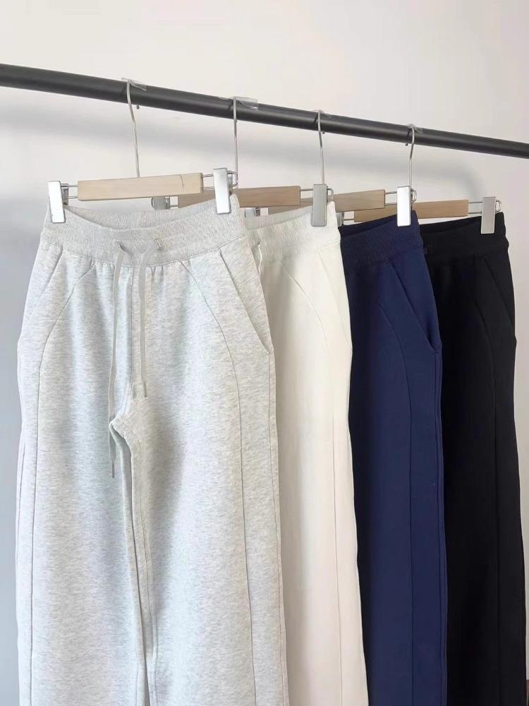2025 Autumn Winter Women Chic Designer Cotton High Waisted Sweatpants Lady Versatile Casual Solid Wide Leg Straight Leg Trousers