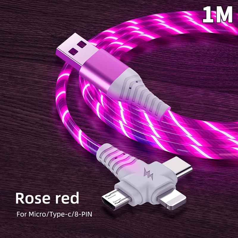 3 in 1 LED Leuchten Fließendes Ladekabel Leuchtende Beleuchtung Schnellladung Micro USB Typ C 1 Meter Länge Für Foto Drahtkabel
