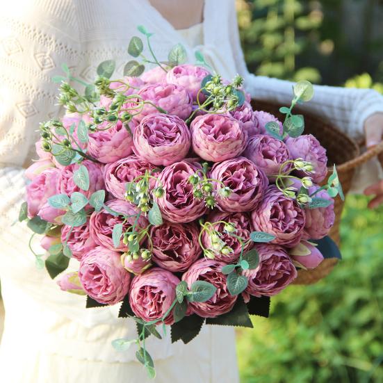 Artificial Peonies Flowers with 5 Heads Blooms And 4 Buds Faux Peony Bouquet Floral Arrangement for Home Vase Decor Boho Wedding Table Centerpiece