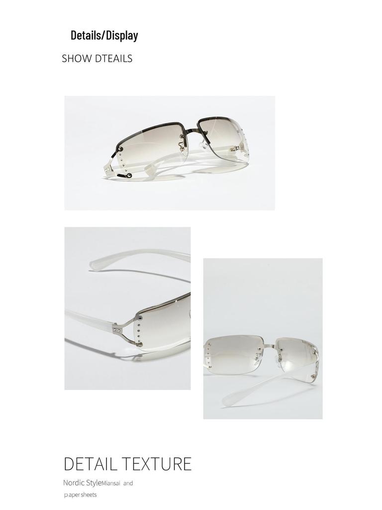 Xunge Frameless Rhinestone Sunglasses - Unisex Y2K Square Metal Style