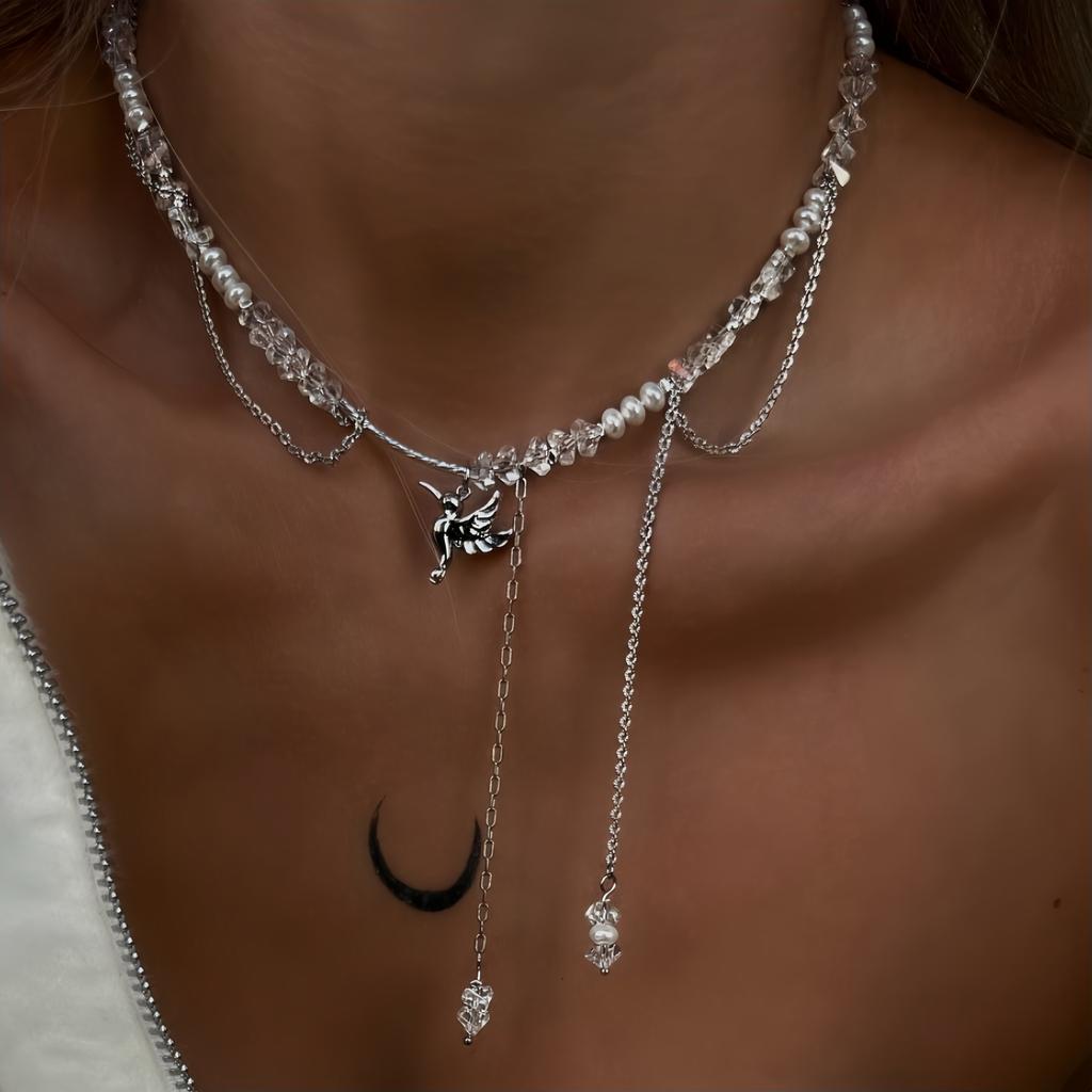 Nuova Collana con Perline a Forma di Cuore Y2K Donna Boho Cristallo Classe Ghiaia Catena Clavicola Choker Cool Y2K Gioielli di Moda Raffinati