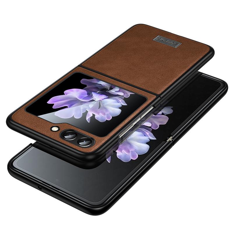

For Samsung Galaxy Z Flip7 FE 5G/Z Flip6 5G Case PU Leather+TPU+PC Back Phone Cover Brown