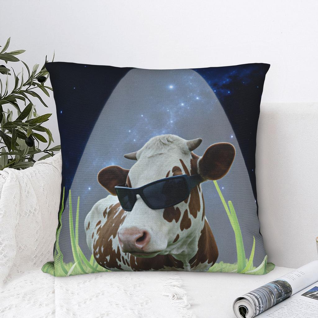 Pillow Case Retro UFO Kidnapped Cow Soft Pillow Cover Morden Cushion Cover Custom DIY Pillowcases For Sofa Home Decoration