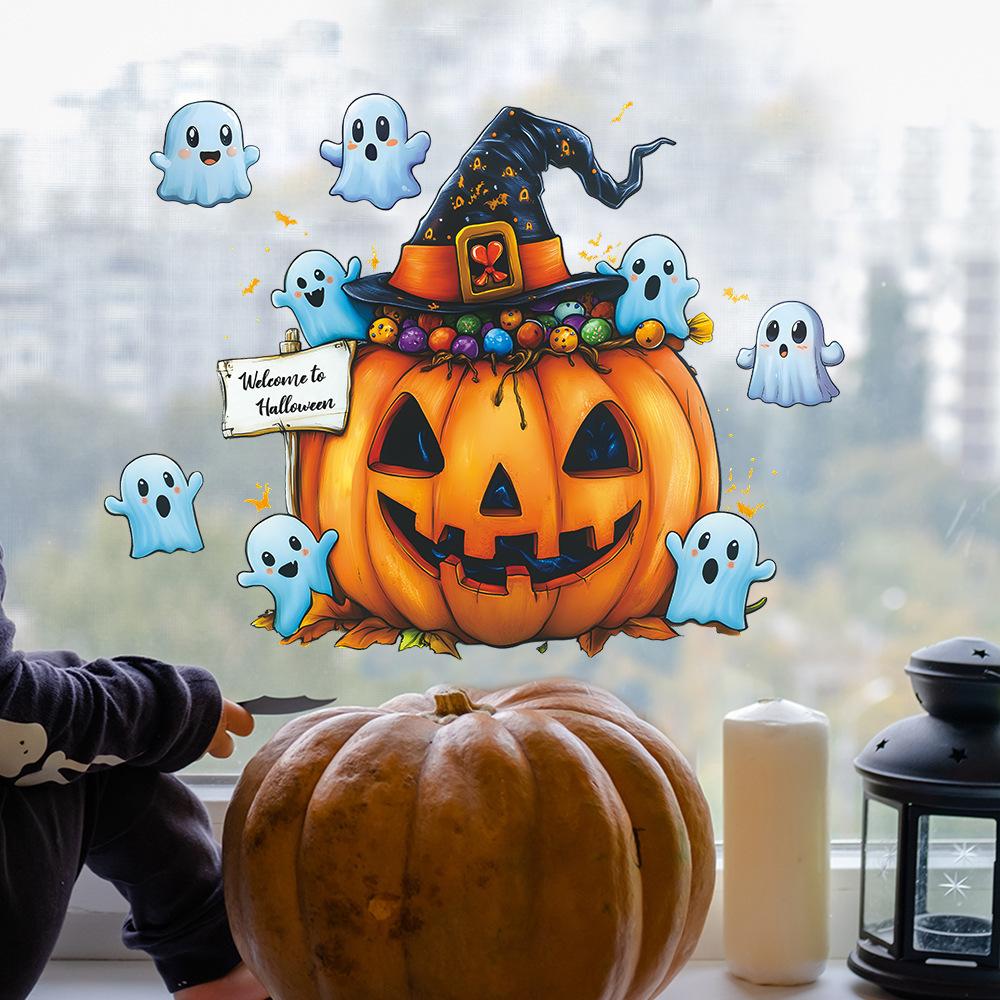 Halloween Cartoon Little Ghost Pumpkin Glass Window Home Holiday Decoration Sticker Self Adhesive