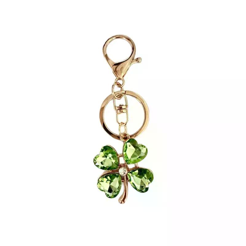 Trendy Luxury Rhinestone Four-Leaf Clover Keychain Fashion Exquisite Green Leaf Keyring Bag Charms For Women Gifts