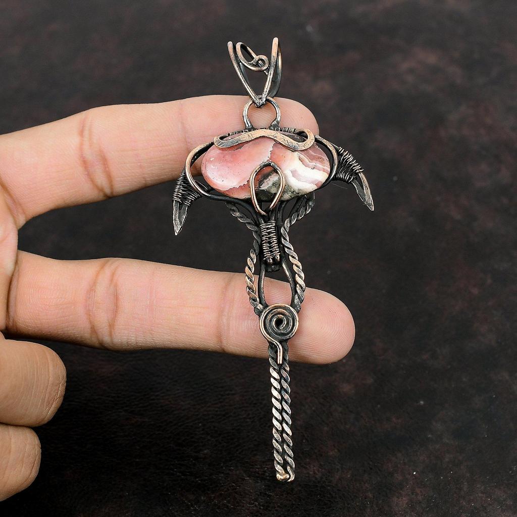 Rhodochrosit Anhänger Kupferdraht gewickelter Anhänger Handgefertigter Anhänger Rhodochrosit Kupferschmuck Zierlicher Anhänger Geschenk für Mama Edelsteinanhänger