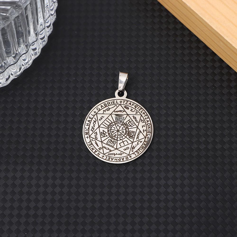 Collier pour homme en acier inoxydable avec pendentif cercle magique des sept archanges