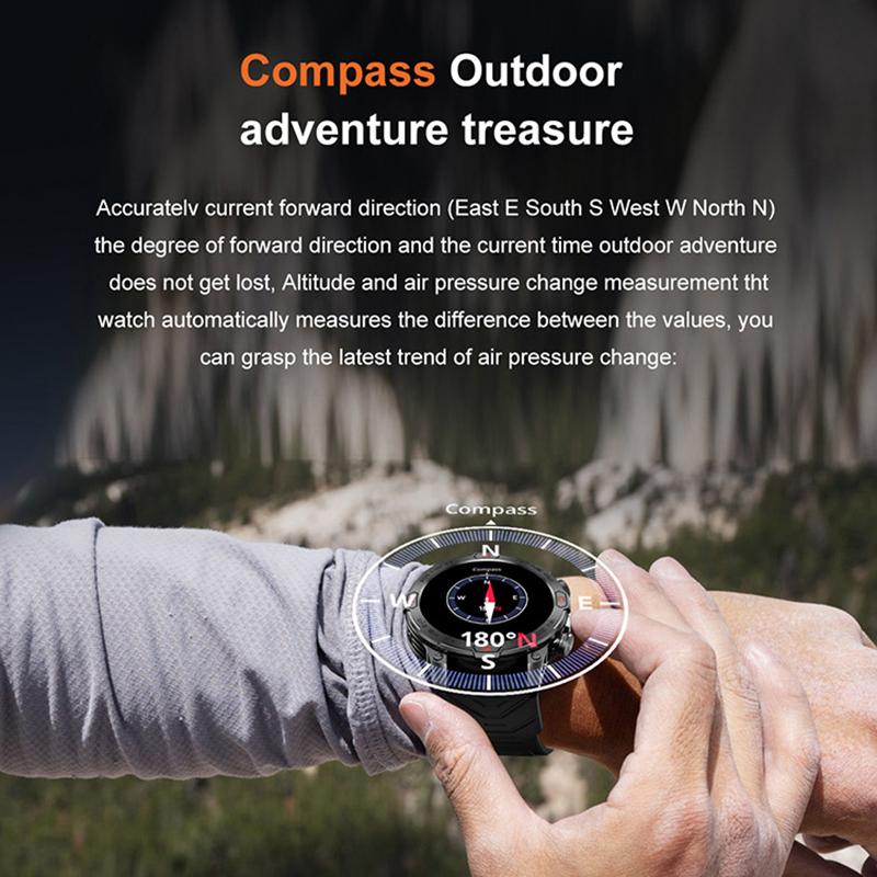 SCIONE Smart Watch Heart Rate Bluetooth Call Voice Assistant Compass Flashlight Step Outdoor Sports Watch
