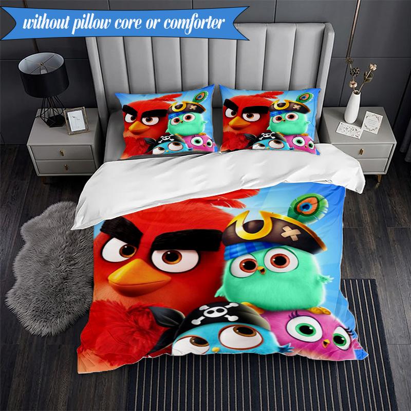 Red Birds Characters Collage 3pcs K-pop music group Bedding set,Ideal for Bedroom, Dormitory,Including Duvet Cover And 2pcs Pillowcases,Fan gifts