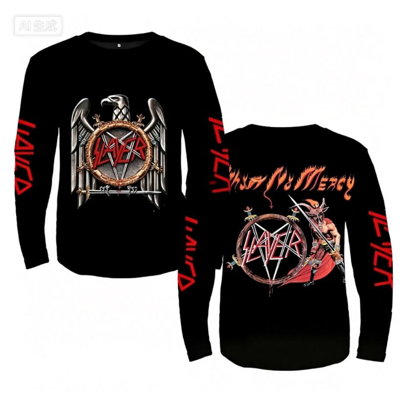 Rock Slayer Band Long SleeveT-shirt Men Women Fashion Oversized Tops Tees 3D Print Metal Tshirt Mens Clothing Skull Streetwear