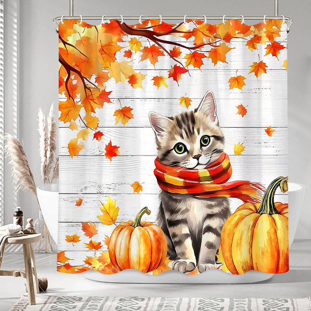 Autumn Leaves Pumpkin Shower Curtain Rustic Farm Truck Animals Thanksgiving Polyester Fabric Shower Curtains Bathroom Decoration
