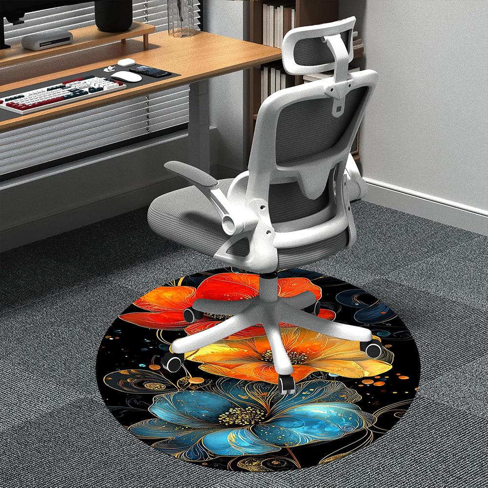 

1pc Floral Fantasy Office Round Area Rug, Indoor Mat Suitable ForOffice, Under Office Chairs Bedroom Living Room Home Decor, Room Deco D088 80cm by 80cm