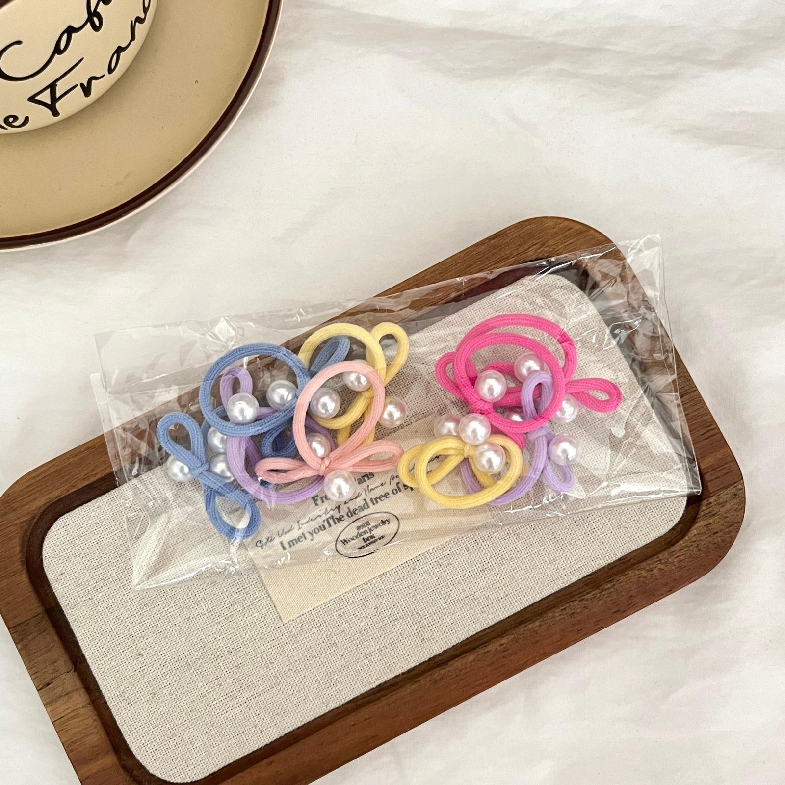 

10pcs Without Damaging Hair Small Thumb Hoop Baby Headband Children Braided Rubber Band Korean Silver Pearl Bow Headband