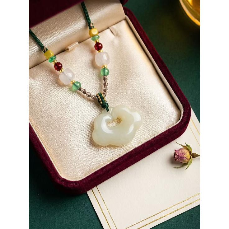 Natural Hetian Jade Ruyi Lock Pendant, New Chinese Style, High-end Design, Handmade Jade Necklace Hetian jade pendant