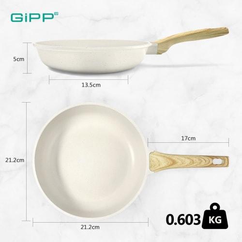 GiPP 20cm Induction Compatible Frying Pan, Lightweight, Non-Stick, with Heat-Resistant Handle, Marble Coat, Healthy, Easy To Clean, PFOA/PFOS Free, Wh