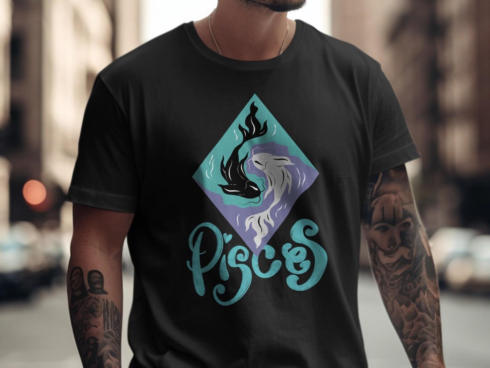 Pisces Zodiac T-Shirt | Celestial Fish Astrology Tee | Mystical Horoscope Apparel S