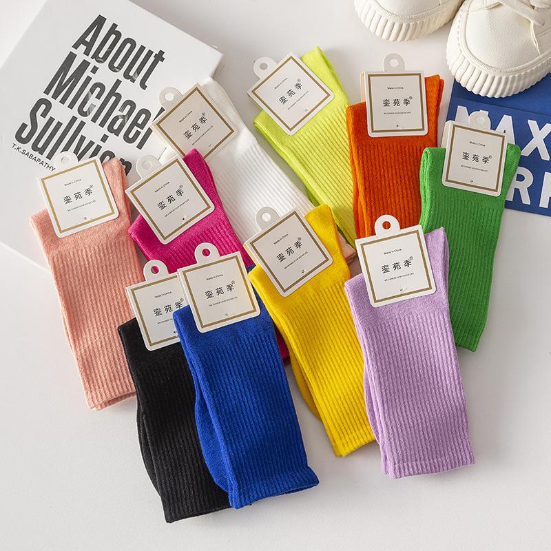 5 Pairs Mid-tube Socks Fall/Winter Ladies Pile Socks Candy Striped Stockings