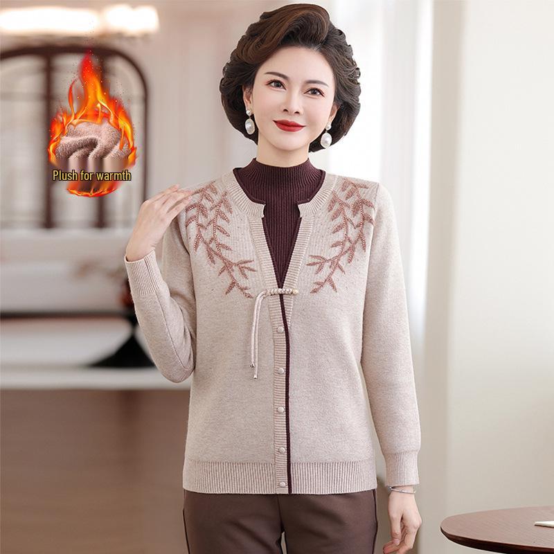 

2025 Zodiac Red Sweater for Middle-Aged Women – Thick Velvet Layer for Autumn/Winter 5XL (150-165 jin)