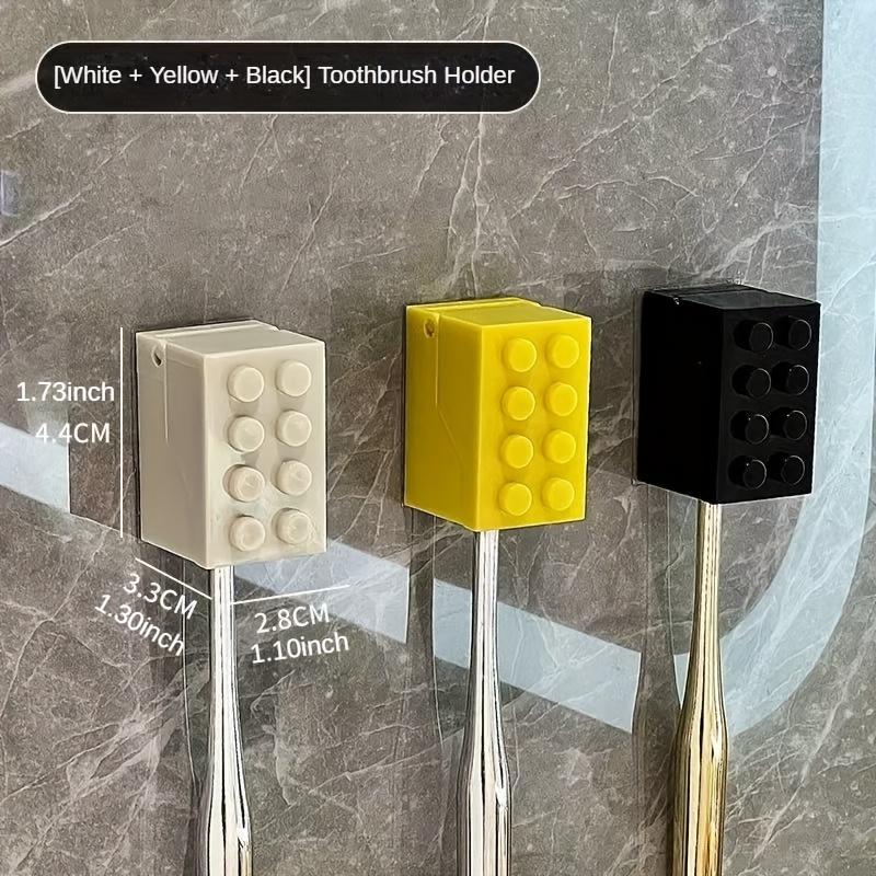 

3pcs/4pcs Creative Plastic Toothbrush Holder, Wall mounted Toothbrush Storage Rack,Hole free Toothbrush Organizer Sorter,Bathroom Accessories Category Black + White + Yellow