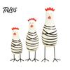 Farmhouse Style Decorations 3Pcs Hand-Painted Wooden Chicken Figurine Set, Cute Animal Desktop Decor with Striped Black Solid Wood Figurines