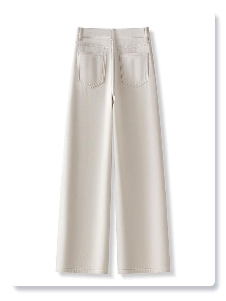 Women's 2024 White Fleece-Lined Wide-Leg Jeans for Autumn/Winter