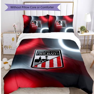 Athletic Bilbao Football Printed 3 Pieces Bedding Set, Comfortable Skin Friendly Bedroom Duvet Cover Set