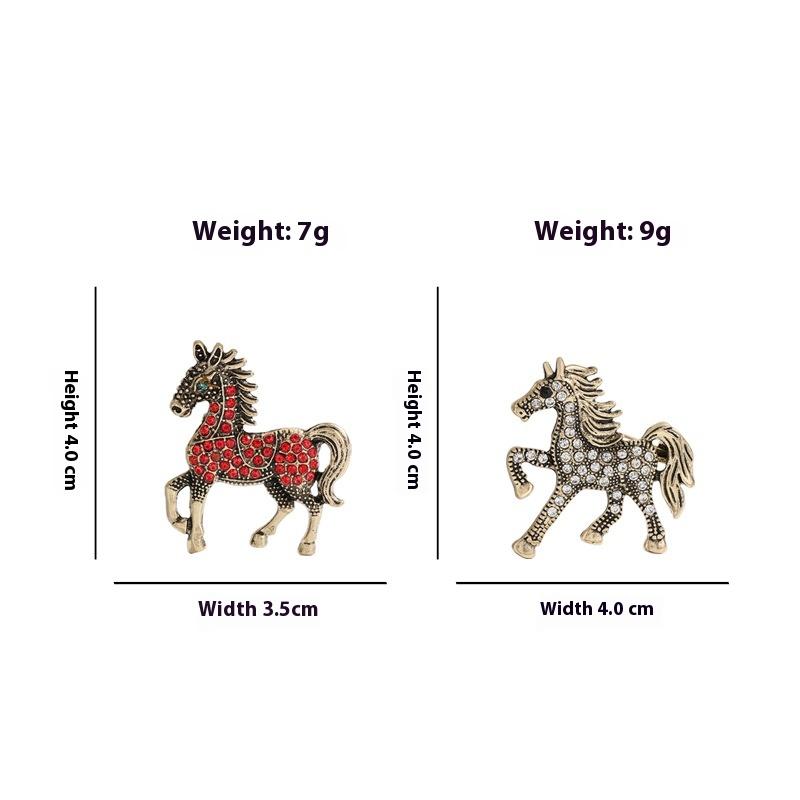 Classic Rhinestone Horse Brooches For Women Zodiac Animal Lapel Pins Casual Party Accessories New Year Gifts Friends