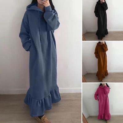 Damen-Kapuzenkleid mit Kapuze, warm, verdickt, Kordelzug, langes Sweatshirt-Kleid