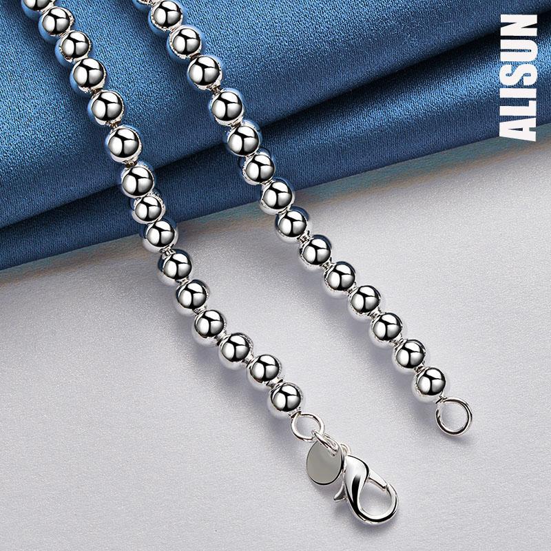 925 Sterling Silber 6 8 10 12mm glatte Perlen Kugelkette Armband Halskette modischer Hochzeitsschmuck