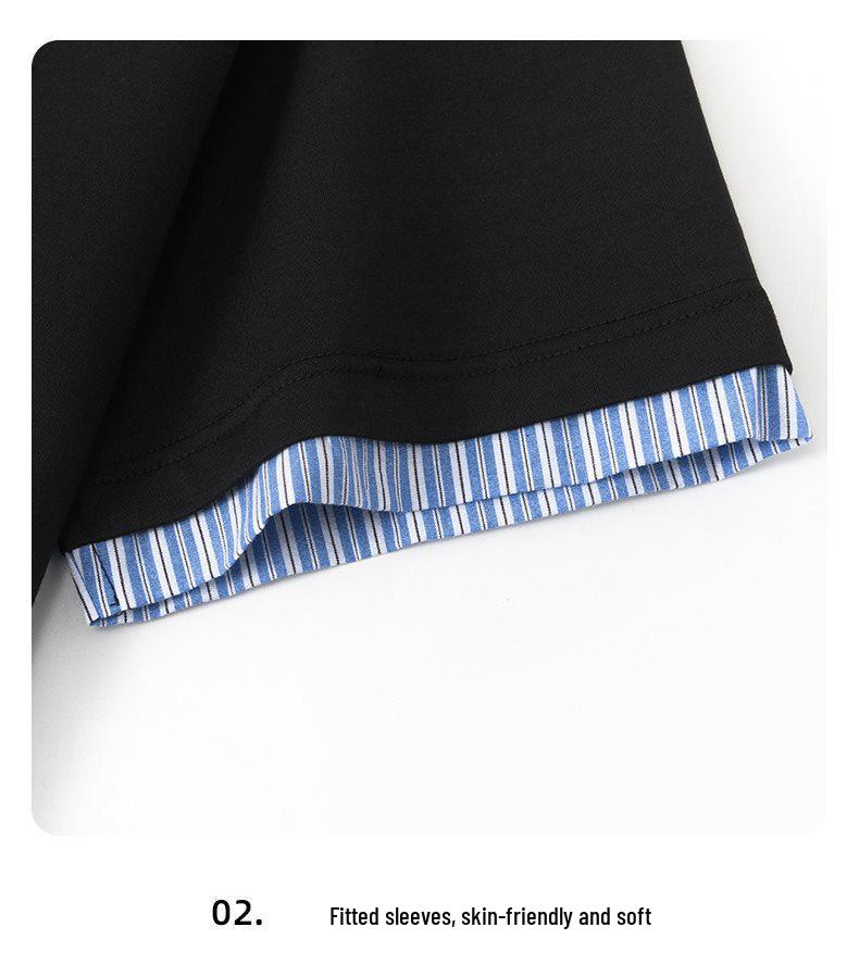 Men's Summer V-Neck Japanese Style Striped Two-Piece Look Shirt