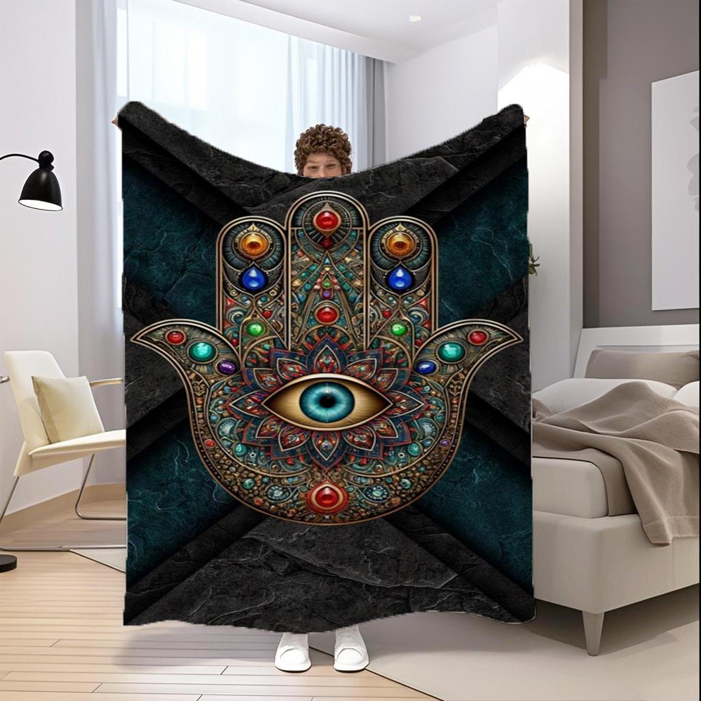Hamsa Eye Pattern Microfiber Flannel Cover Blanket Bedroom Living Room Sofa Soft And Comfortable Home Decoration