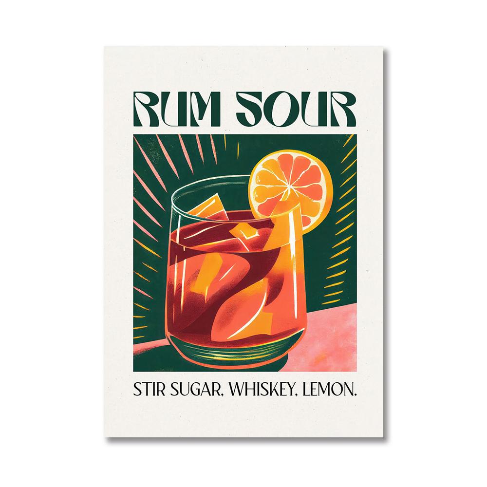 Cartoon Cocktail Drinks Negroni Daiquiri Posters Retro Mojito Canvas Prints Wall Art Painting Pictures Bar Kitchen Home Decor