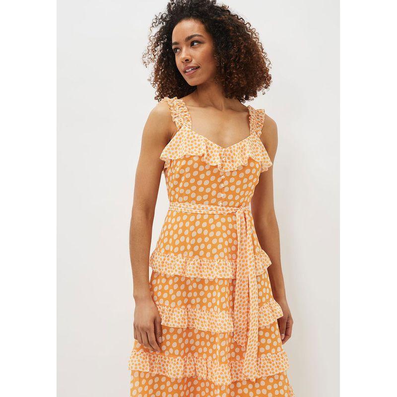 Plus Size Special Price ~ Niche Style Elegant Ruffled Polka-Dot Cinched Lace-up Sleeveless Waist Tied Dress