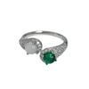 New Emerald Imitation Chalcedony High-End Inlaid Zir*****Pen Ring Niche Fashion Accessories Light Luxury Super Fairy Jewelry