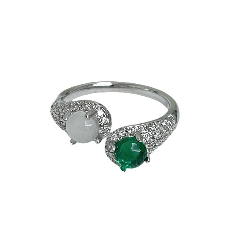 New Emerald Imitation Chalcedony High-End Inlaid Zir*****Pen Ring Niche Fashion Accessories Light Luxury Super Fairy Jewelry