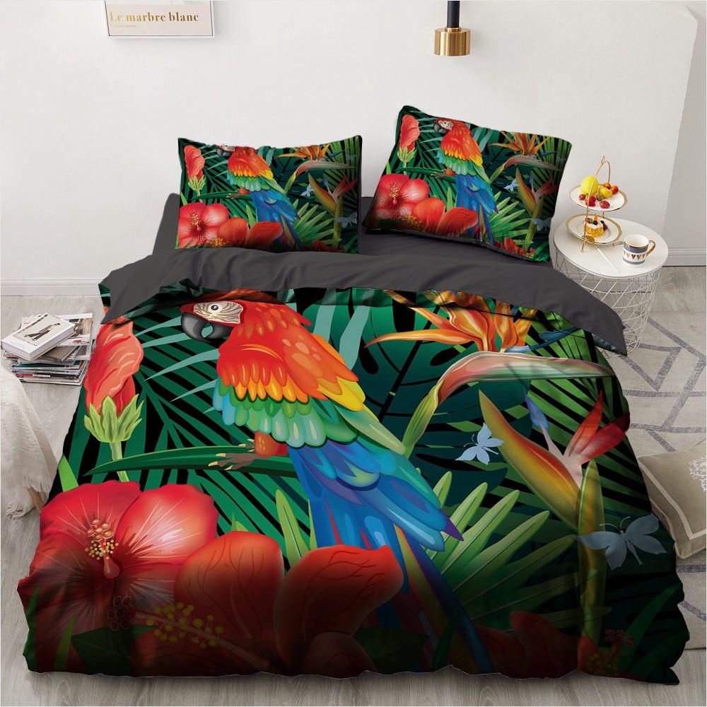 Flower Bird King Queen Duvet Cover Colorful Tropical Floral Bedding Set For Women Watercolor Plant 2/3pcs Polyester Quilt Cover