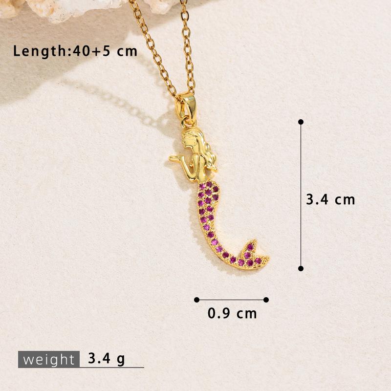Nautical Copper Zircon Mermaid Tail Pendant Clavicle Chain Jewelry