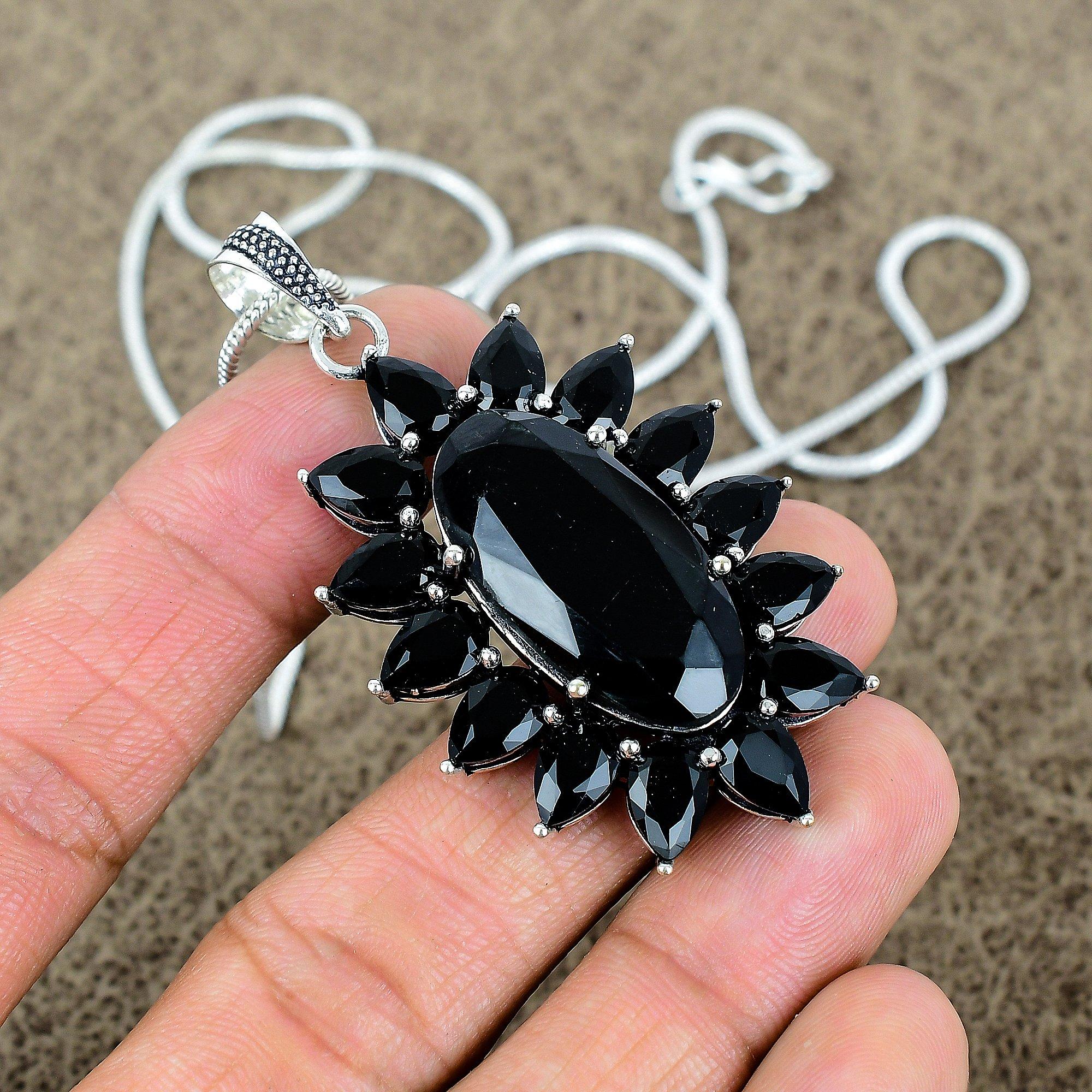 

Black Spinel Gemstone Handmade 925 Sterling Silver Jewelry Pendant 2.48 KKG-278