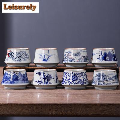 120ml Retro Old Pottery Clay Ceramic Teacup Blue and White Stove Boiling Tea Bowls Tasting Master Cup Single Mug Kung Fu Teasets