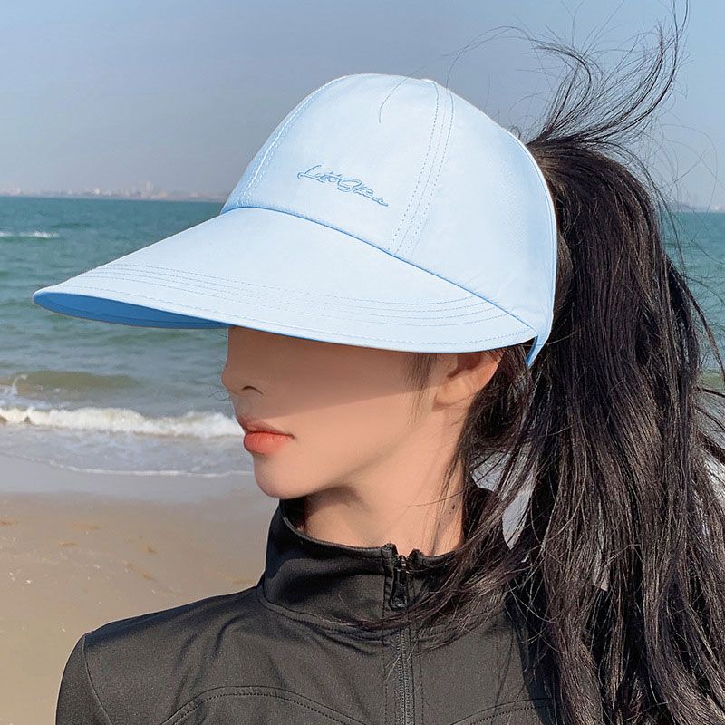 

2025 Female Summer New Summer Quick-Drying Extra-Large Brim Air Top Sun-Covering Sun Protection Hat Ponytail Peaked Cap Blue All yards