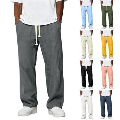 Men's Casual Cotton Linen Pants | Elastic Drawstring Waist Loose Fit Lightweight Summer Pants For Beach & Home Wear