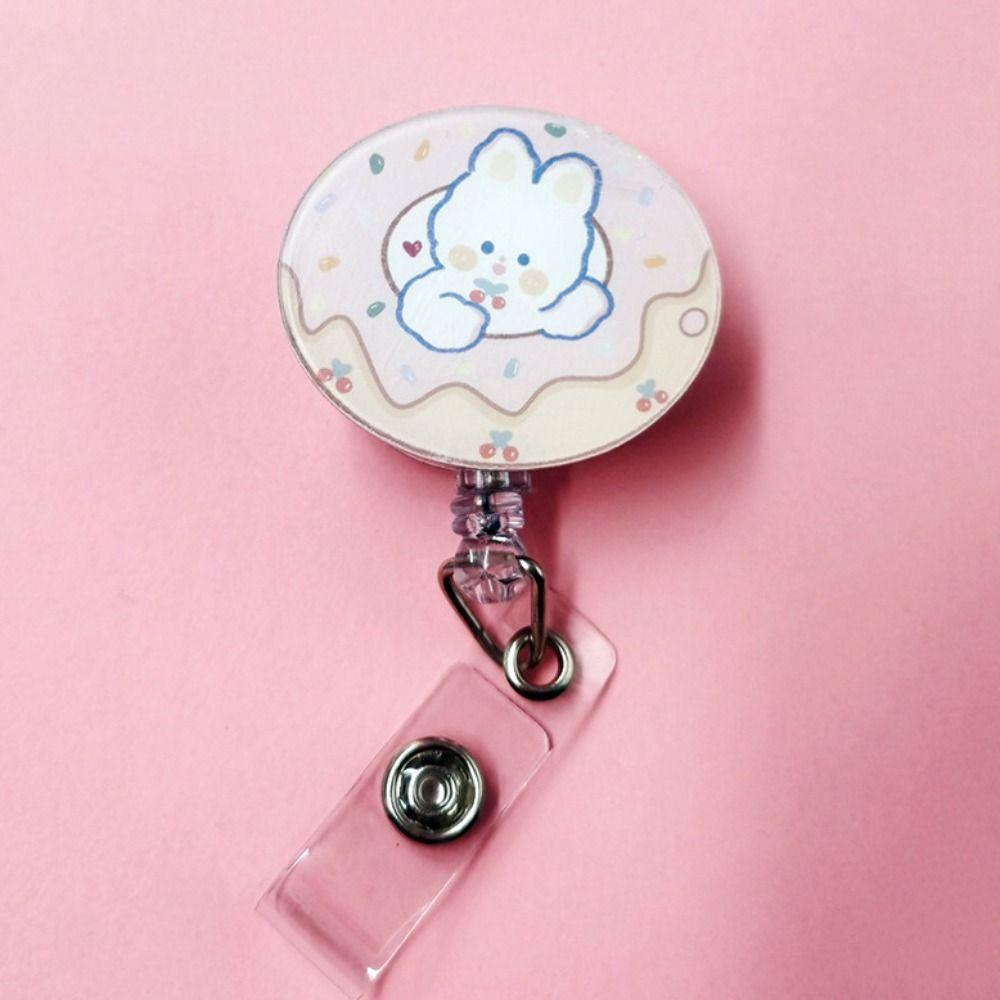 

Retractable Cute Bunny Badge Reel Simple Rabbit Retractable Badge Reel Name Tag style 1