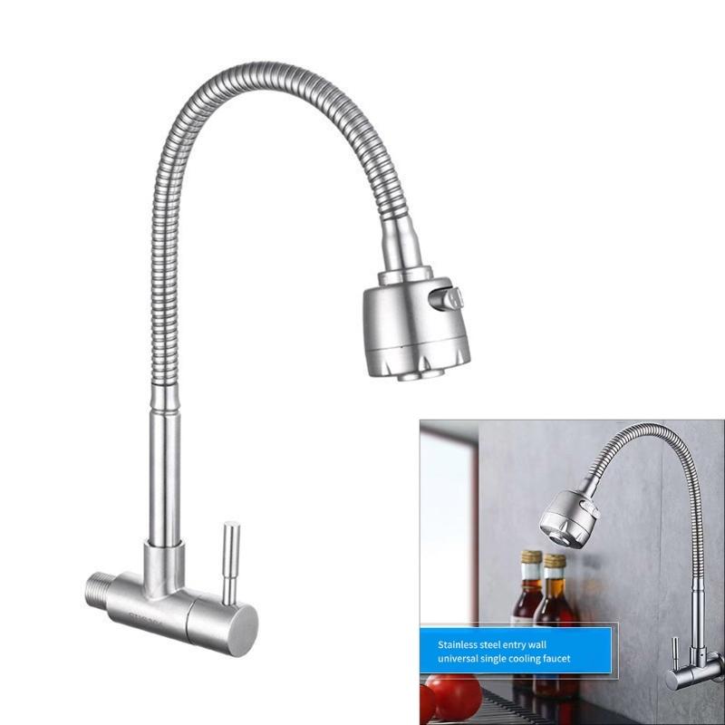 Upgrades Steel Kitchen Faucet Wall Mount Single Cold Tap 360 Rotation Kitchen Sink Faucet Simple Installation for House
